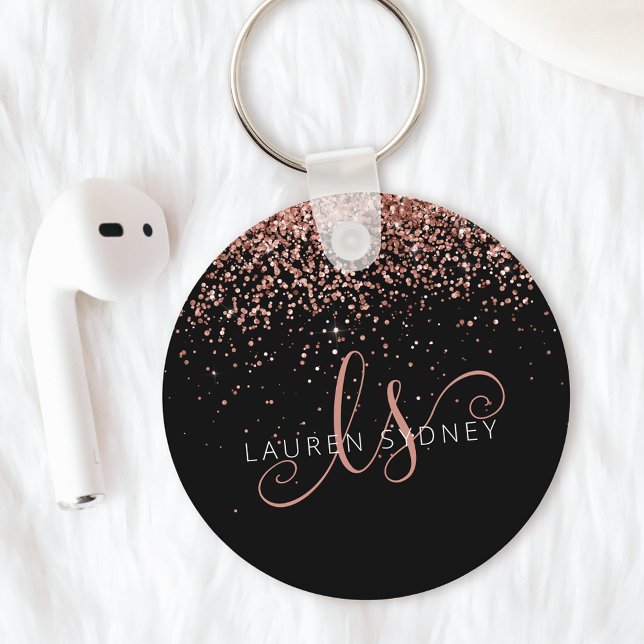 Glam Ro Guld Glitter Elegant Monogram Nyckelring (Skapare uppladdad)