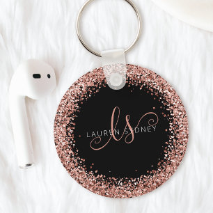Glam Ro Guld Glitter Elegant Monogram Nyckelring