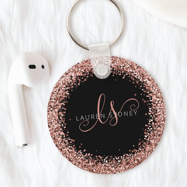 Glam Ro Guld Glitter Elegant Monogram Nyckelring (Skapare uppladdad)