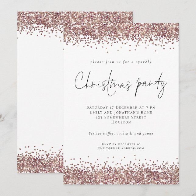 Glam Ro Guld Glitter, jul Party Inbjudningar (Fram/baksida)