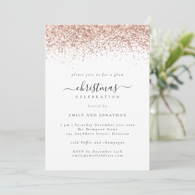 Glam Ro Guld Glitter jul Party White Inbjudningar (Stående Fram)
