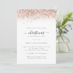 Glam Ro Guld Glitter jul Party White Inbjudningar