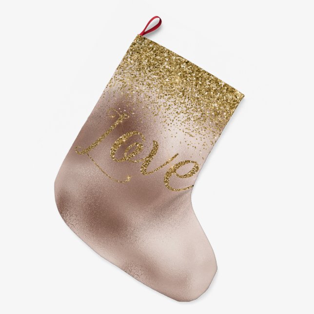 Glam  Ro Guld Glitter Kärlek Stor Julstrumpa (Framsidan (Hängande))