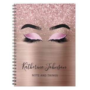 Glam Ro Guld Glitter Lash Beauty Monogram Anteckningsbok