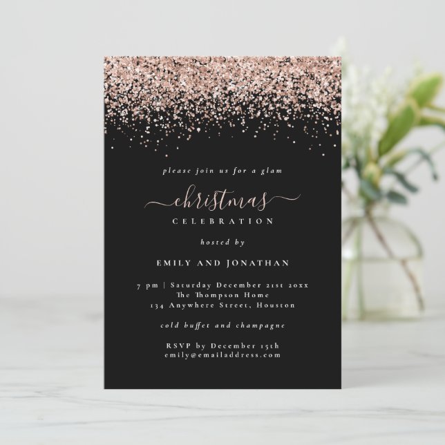 Glam Ro Guld Glitter, Party Black Invit Inbjudningar (Stående Fram)