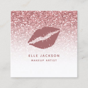 Glam Ro Guld Glitter Rosa Läppar Makeup Artist Fyrkantigt Visitkort