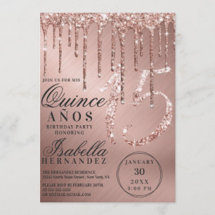 Glam Ro Guld Metallic Glitter Drips Quinceañera Inbjudningar