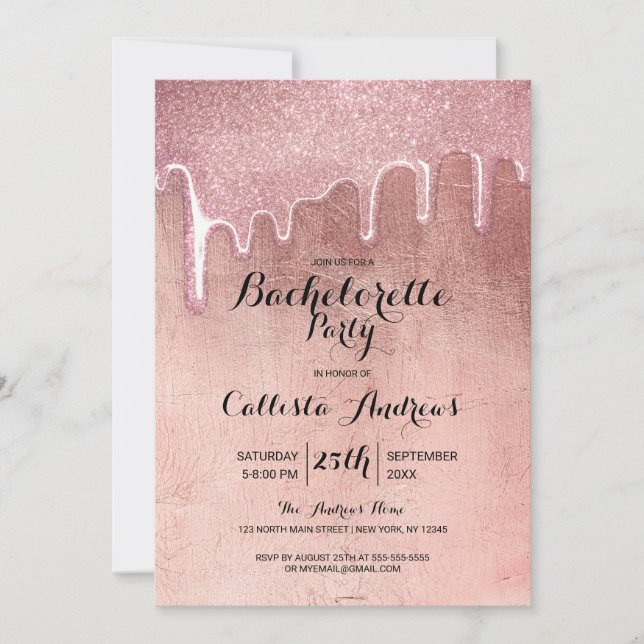 Glam Ro Guld Thick Glitter Drives Bachelorette Inbjudningar (Framsida)