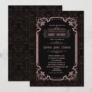 Glam Ro Guld Underbar Gatsby Sweet sixteen Inbjudningar