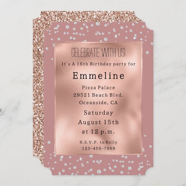 Glam Ro Guld White Diamonds Inbjudningar (Fram/baksida)