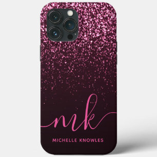Glam Ro Rosa Glitter Modern Script Monogram Namn