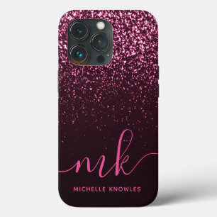 Glam Ro Rosa Glitter Modern Script Monogram Namn