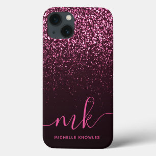 Glam Ro Rosa Glitter Modern Script Monogram Namn