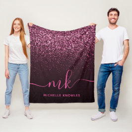 Glam Ro Rosa Glitter Modern Script Monogram Namn Fleecefilt