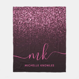 Glam Ro Rosa Glitter Modern Script Monogram Namn Fleecefilt