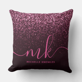 Glam Ro Rosa Glitter Modern Script Monogram Namn Kudde