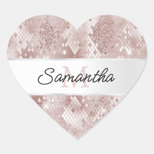 Glam Ro White Silver Snake Monogram Hjärtformat Klistermärke