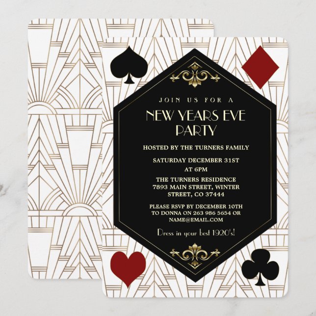 Glam Roaring 1920s Casino Gambling New Year Party Inbjudningar (Fram/baksida)