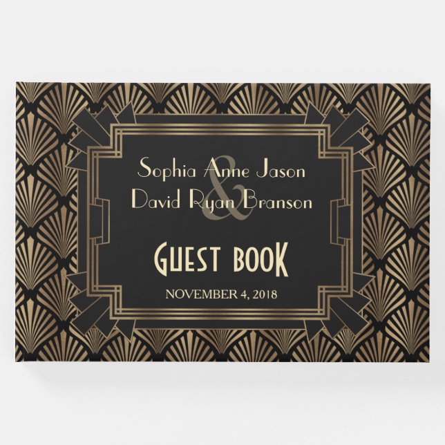 Glam Roaring 20:s Guld Underbara 1920-talet Bröllo Gästböcker (Framsida)