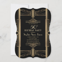 Glam Roaring 20:s Underbara Gatsby 50:e Födelsedag Inbjudningar