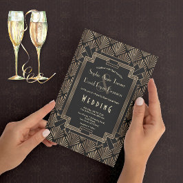 Glam Roaring 20's Guld Black Underbar Gatsby Bröll Inbjudningar