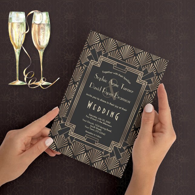 Glam Roaring 20's Guld Black Underbar Gatsby Bröll Inbjudningar (Skapare uppladdad)