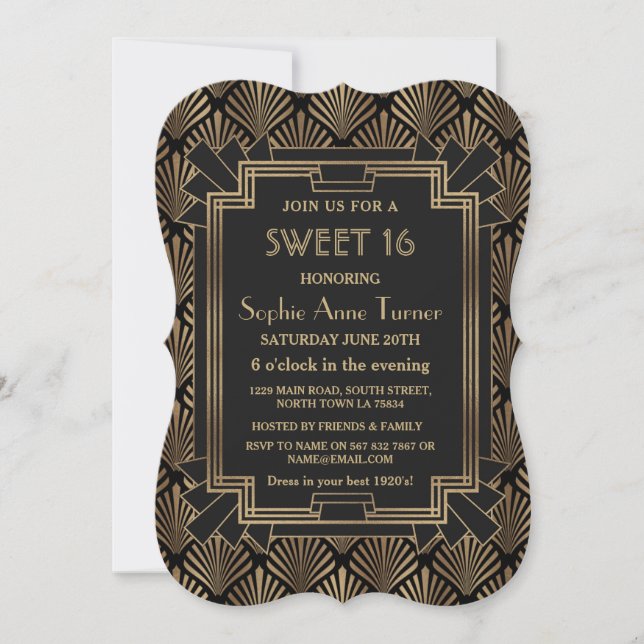 Glam Roaring 20's Underbar Gatsby Art Deco SWEET 1 Inbjudningar (Framsida)
