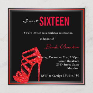 Glam röd inbjudan för sweet sixteen för