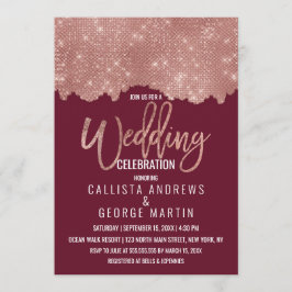 Glam Röd ros Guld Glitter Färg-blocket Bröllop Inbjudningar