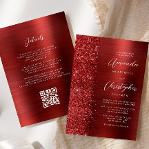 Glam Röda Borstat Metall QR-kod Bröllop