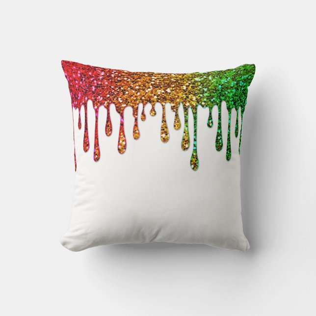 Glam Röda Gula Gröna Rasta Regnbåge Glitter Dropar Kudde (Framsida)