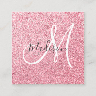 Glam Röda Rosa Guld Glitter Gnistrande Monogram Fyrkantigt Visitkort