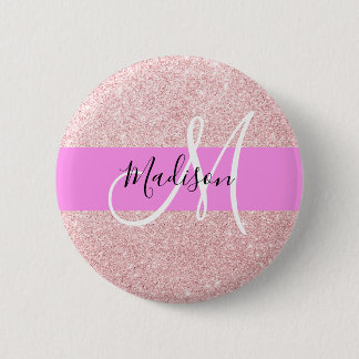 Glam Röda Rosa Rosa Guld Glitter Gnistra Monogram Knapp