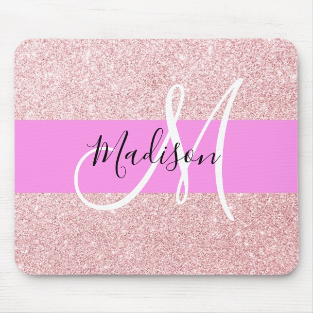 Glam Röda Rosa Rosa Guld Glitter Gnistrande Monogr Musmatta (Framsidan)