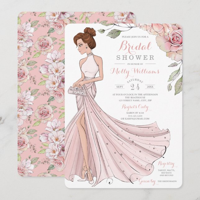Glam Rödhårig Bride Möhippa Inbjudningar (Fram/baksida)