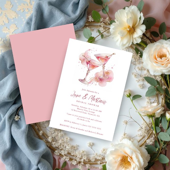 Glam Romantic Pink Martini Glasses Bridal Shower Inbjudningar (Glam Romantic Pink Martini Glasses Bridal Shower Party Invitation Cards Design.)