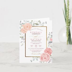Glam Rosa Aquarelle Blommar Vår bröllop Inbjudan