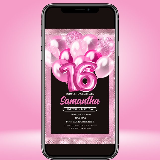 Glam Rosa Balloons Sweet 16 Birthday Call Inbjudningar (Skapare uppladdad)