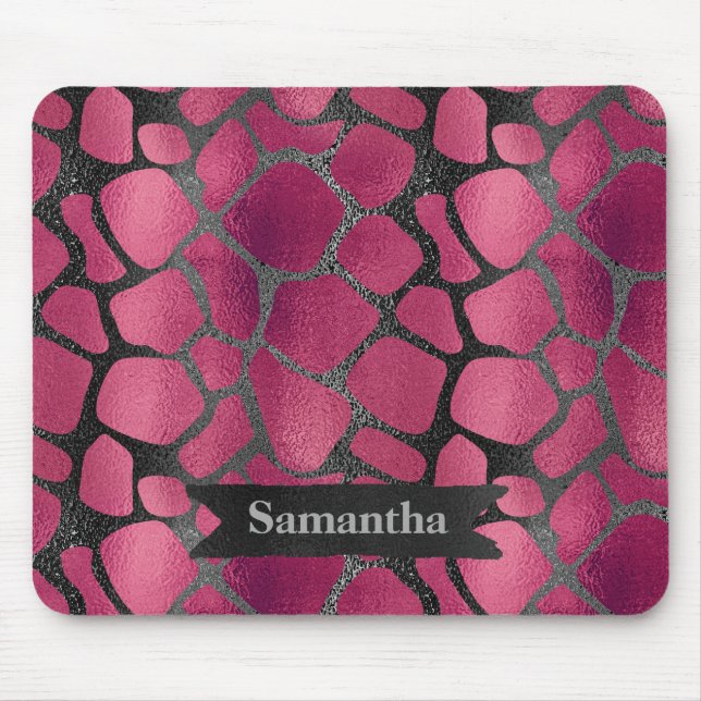 Glam rosa Black animal print glitter personlig Musmatta (Framsidan)
