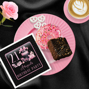 Glam Rosa Black Mode 21:a födelsedagen Party Pappersservett