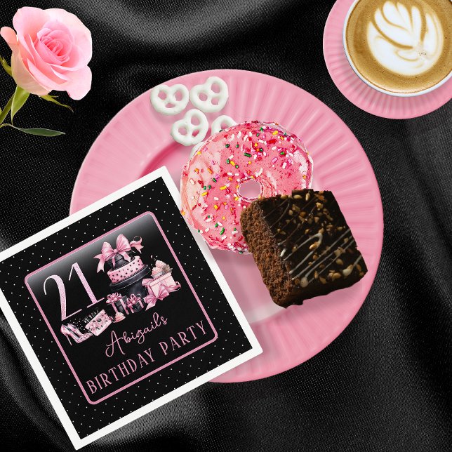 Glam Rosa Black Mode 21:a födelsedagen Party Pappersservett (Glam Pink and Black French Couture Fashion 21st Birthday Party Paper Napkins)