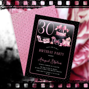 Glam Rosa Black Mode 30års födelsedag Party Inbjudningar