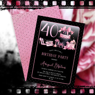 Glam Rosa Black Mode 40:e födelsedagen Party Inbjudningar