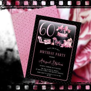 Glam Rosa Black Mode 60:e Födelsedagsfesten Inbjudningar