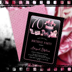 Glam Rosa Black Mode 70:e Födelsedagsfesten Inbjudningar