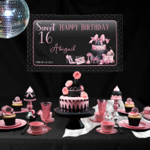Glam Rosa Black Mode Sweet 16 Födelsedagsfester