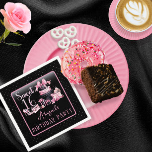 Glam Rosa Black Mode Sweet 16 Födelsedagsfester Pappersservett