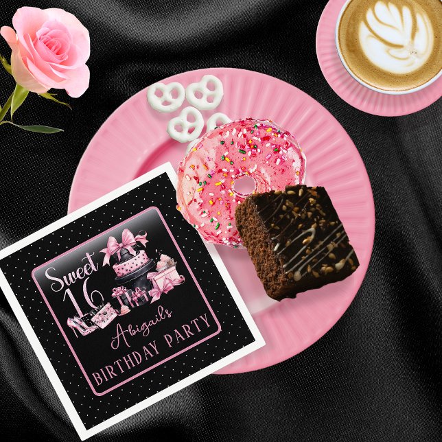 Glam Rosa Black Mode Sweet 16 Födelsedagsfester Pappersservett (Glam Pink and Black French Couture Fashion Sweet 16 Birthday Party Paper Napkins)