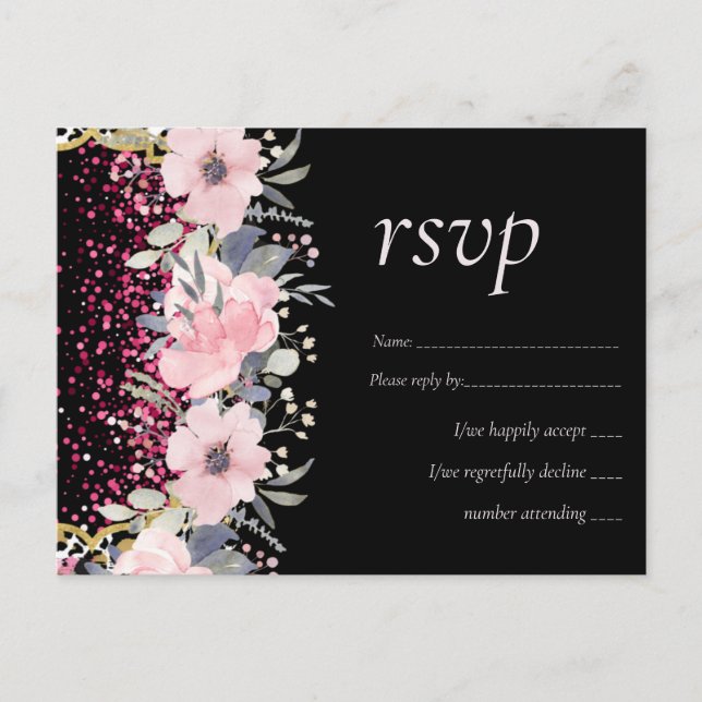 Glam  Rosa Blommigt Modern Bröllop Stationery Vykort (Framsida)
