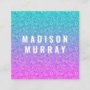 Glam Rosa Blue Lila Glitter Ombre Monogram Fyrkantigt Visitkort